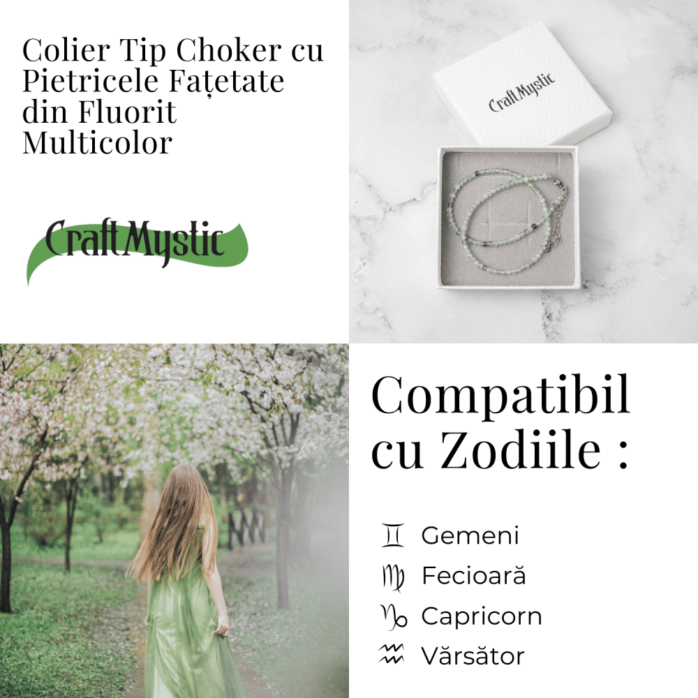 Claritate si Armonie – Choker din Otel Inoxidabil cu Fluorit Multicolor Natural Fatetat 3MM [4]
