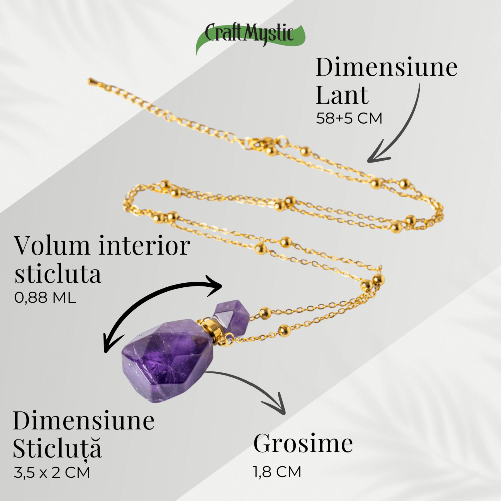 Claritate si Protectie – Colier Sticluta din Ametist Natural Fatetat, lant din Cupru Placat Auriu [4]