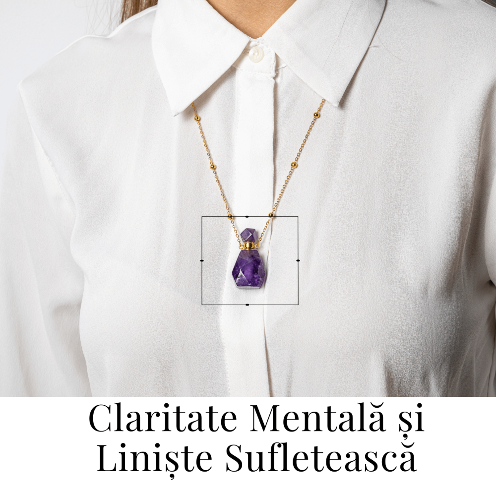 Claritate si Protectie – Colier Sticluta din Ametist Natural Fatetat, lant din Cupru Placat Auriu [2]