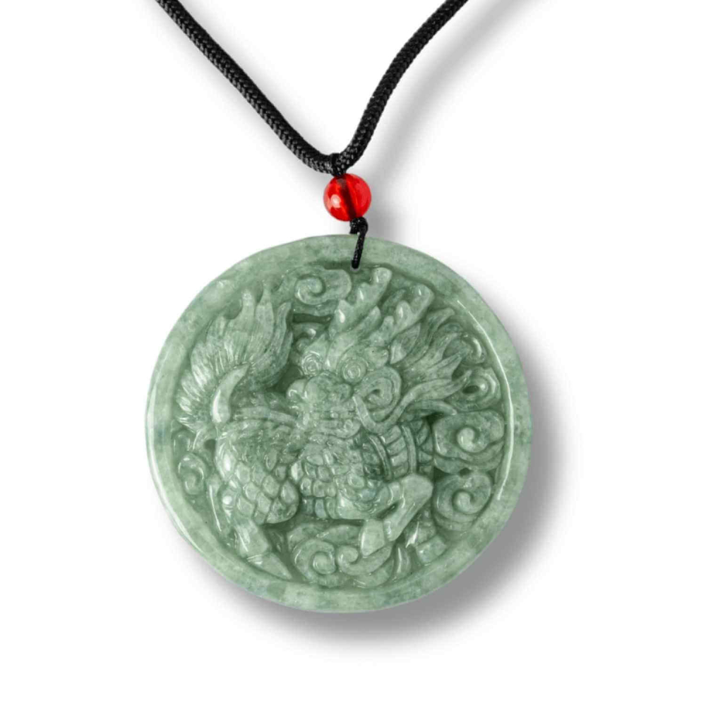 Colier din jadit rusesc natural cu dragon protectiv ,   talisman de forta si echilibru
