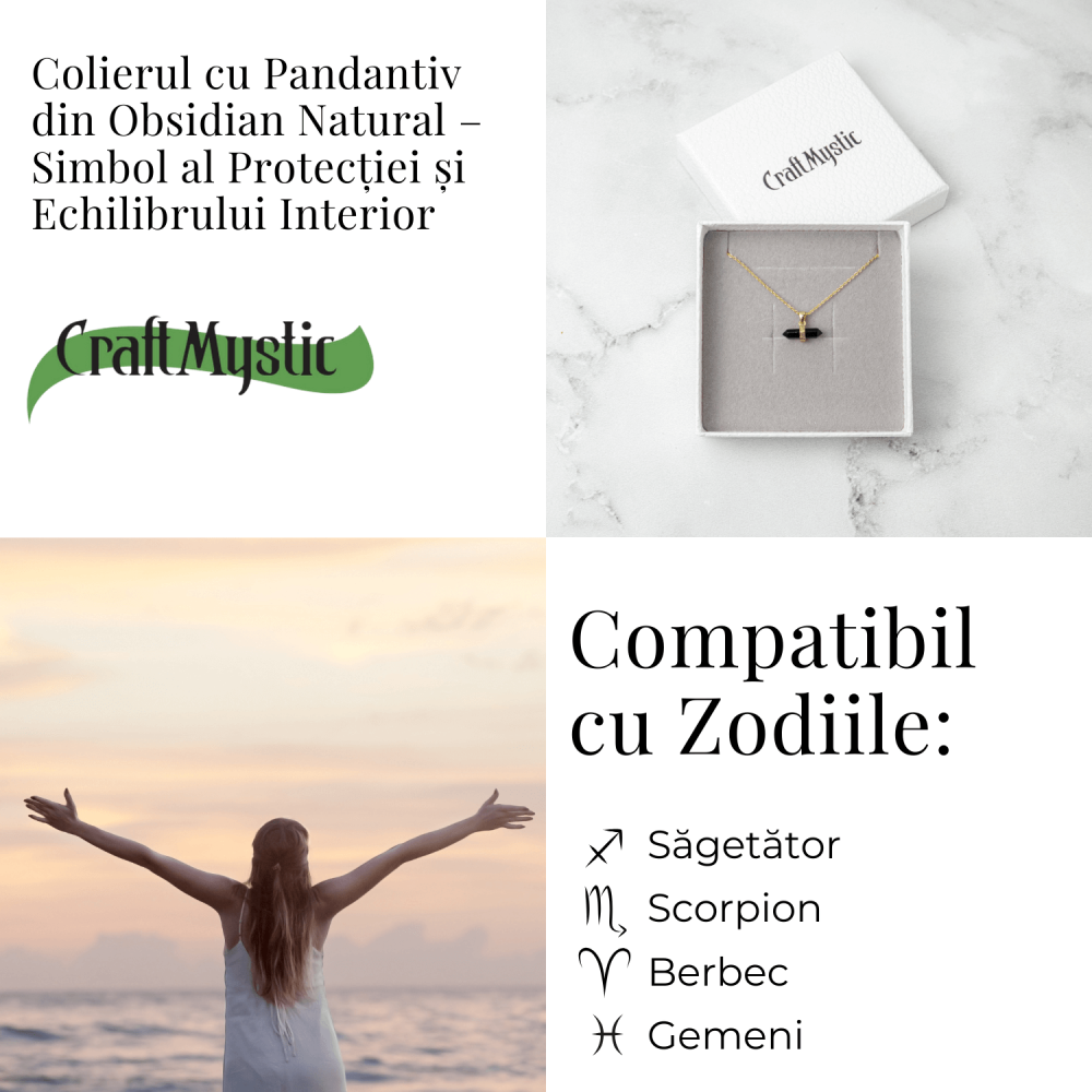 Protectie si Echilibru – Colier din Obsidian Natural pe Lant de Cupru [5]