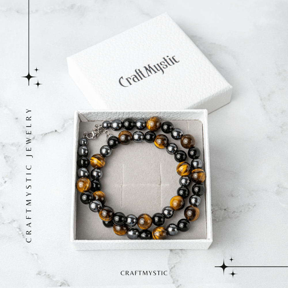 Putere si Protectie – Colier cu Ochi de Tigru, Hematit si Obsidian pe Lant din Otel Inoxidabil [7]