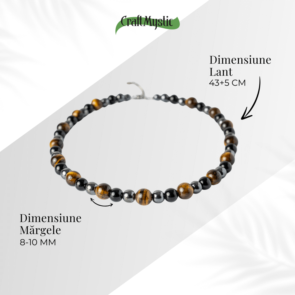 Putere si Protectie – Colier cu Ochi de Tigru, Hematit si Obsidian pe Lant din Otel Inoxidabil [4]