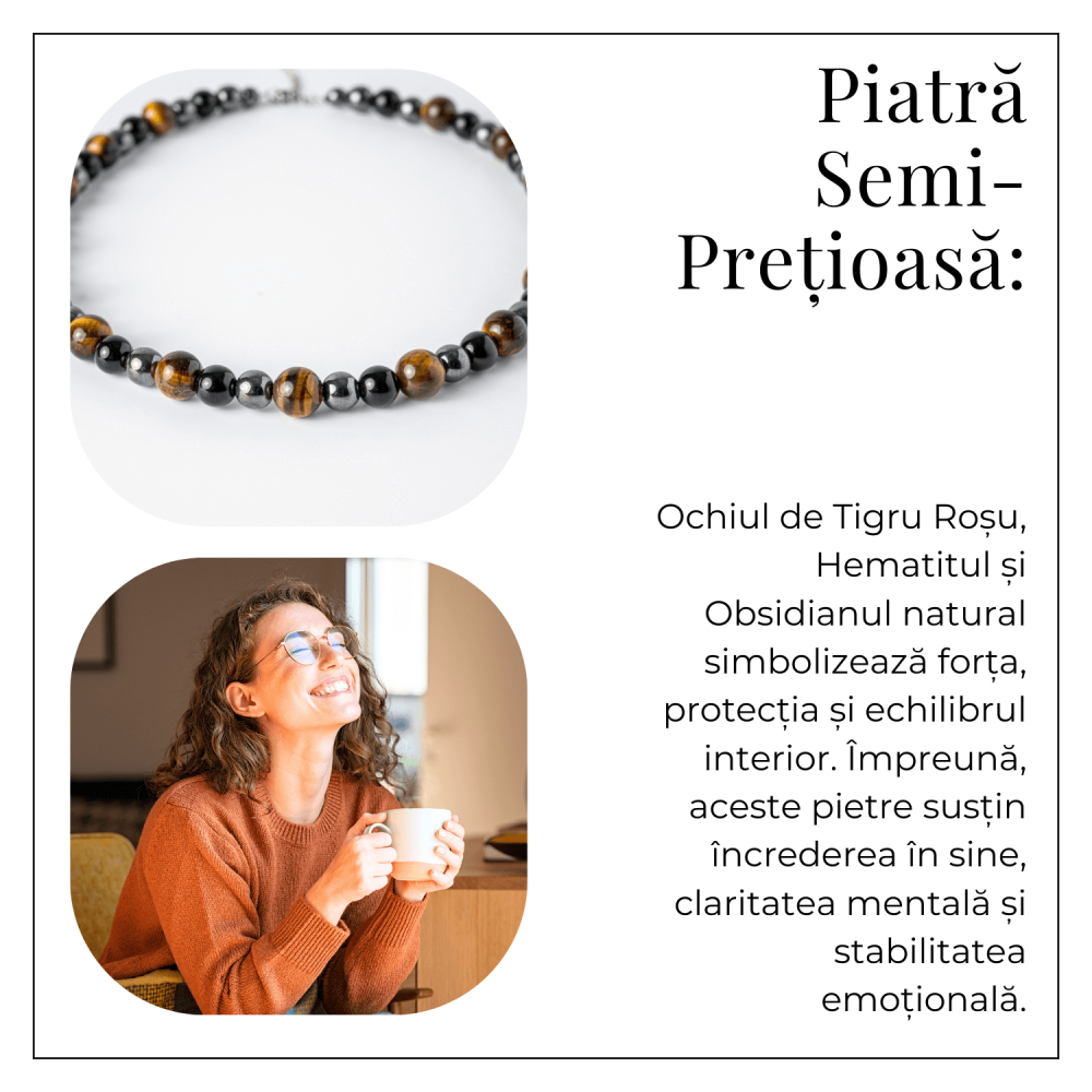 Putere si Protectie – Colier cu Ochi de Tigru, Hematit si Obsidian pe Lant din Otel Inoxidabil [6]