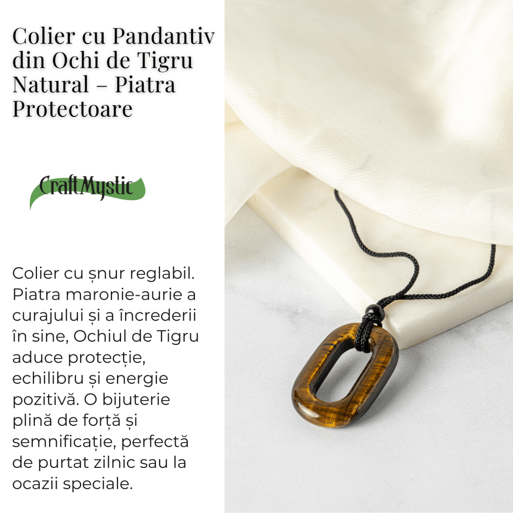 Colier cu Pandantiv Oval din Ochi de Tigru Natural – Putere si Protectie [3]