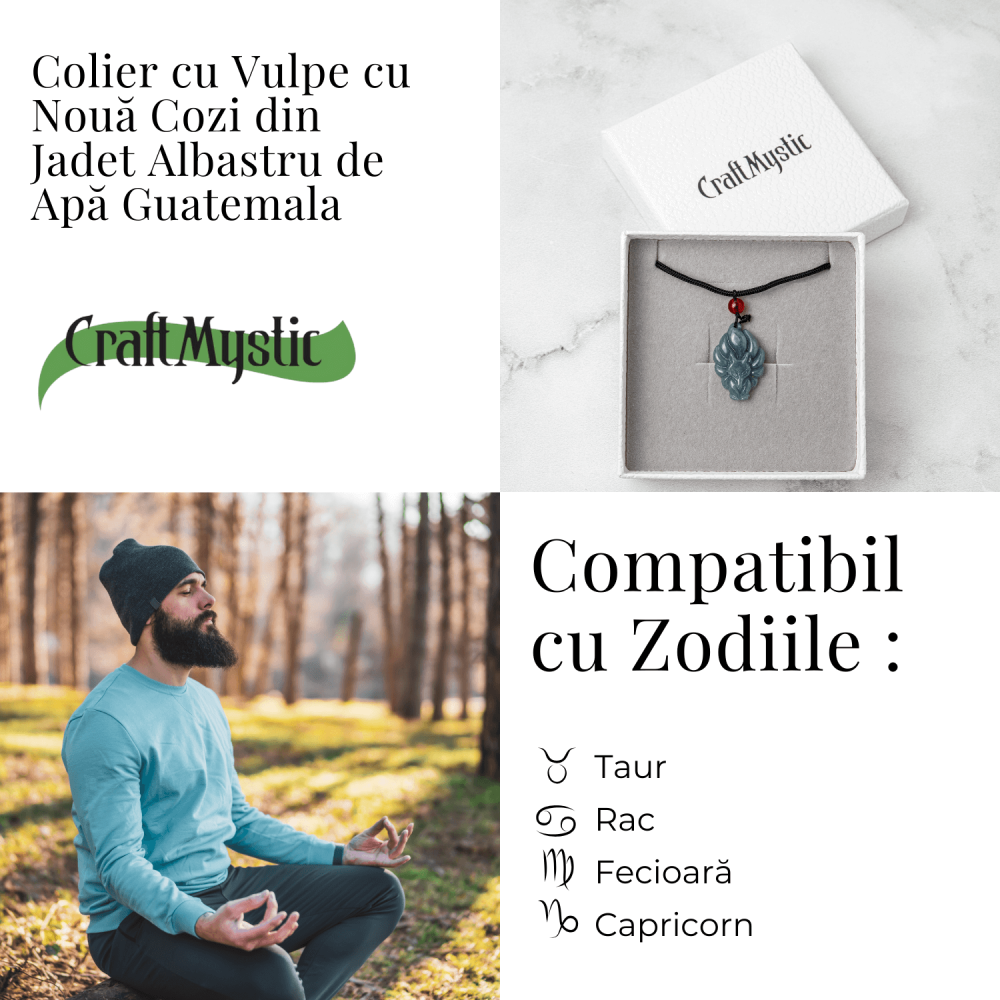 Farmec si Protectie – Colier Vulpe cu Noua Cozi din Jad Albastru de Guatemala [5]
