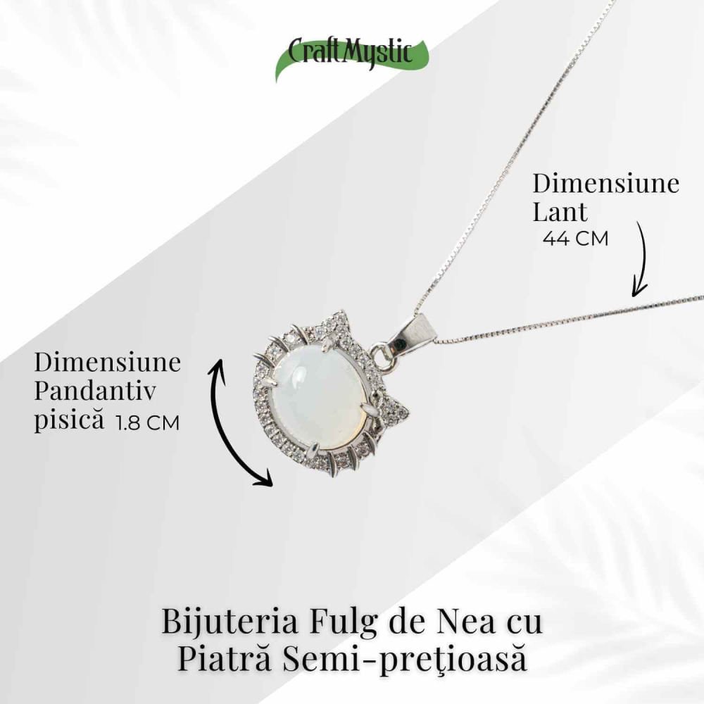 Puritate si Armonie –Colier pisica din calcedonie alba naturala cu lant din argint 925 [4]