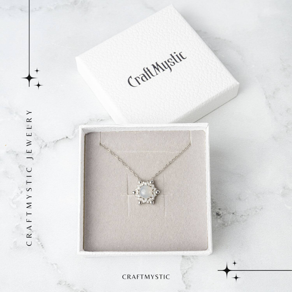 Puritate si Liniste – Colier Fulgi de Nea din Otel Inoxidabil cu Calcedonie Alba Naturala [7]