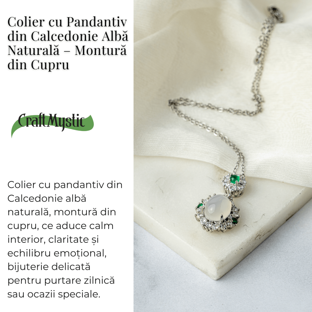 Colier Argint 925 cu Calcedonie Alba si Accente Verzi – Claritate si Echilibru Emotional [3]