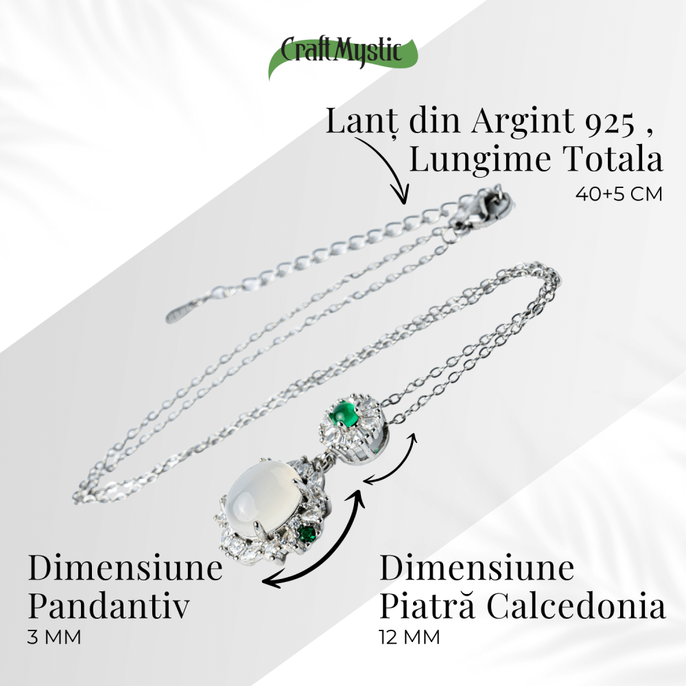 Colier Argint 925 cu Calcedonie Alba si Accente Verzi – Claritate si Echilibru Emotional [5]