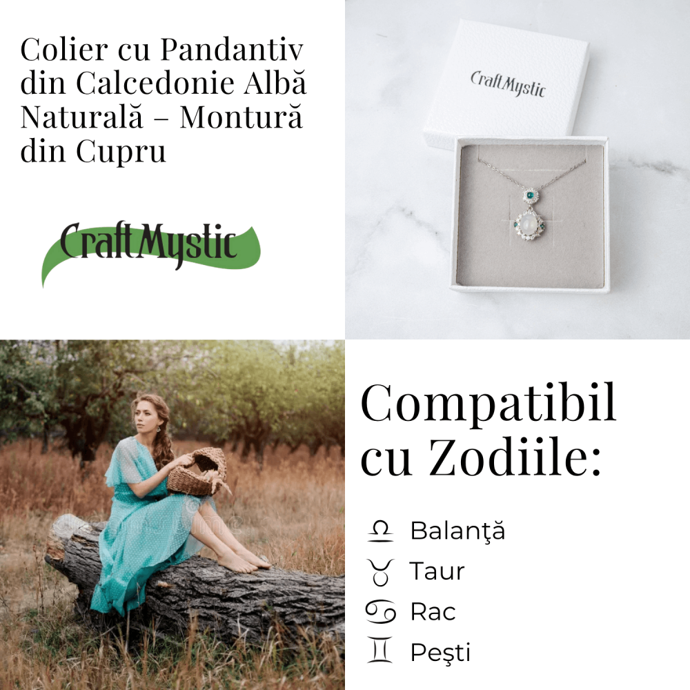 Colier Argint 925 cu Calcedonie Alba si Accente Verzi – Claritate si Echilibru Emotional [4]