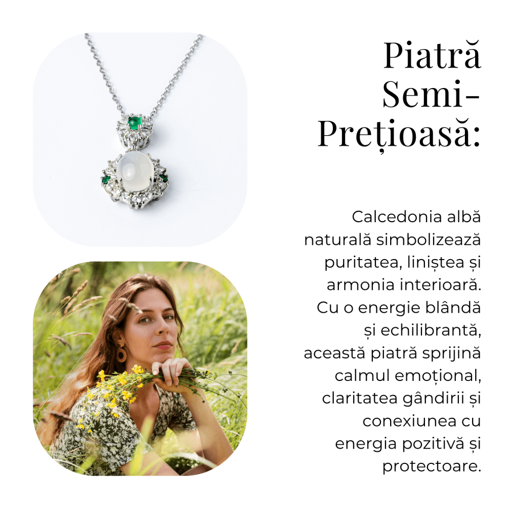 Colier Argint 925 cu Calcedonie Alba si Accente Verzi – Claritate si Echilibru Emotional [6]