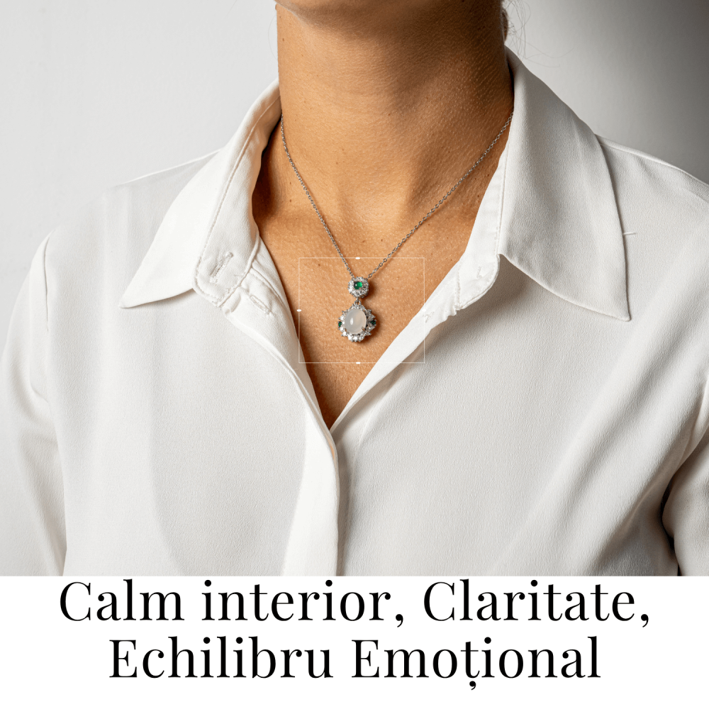 Colier Argint 925 cu Calcedonie Alba si Accente Verzi – Claritate si Echilibru Emotional [2]