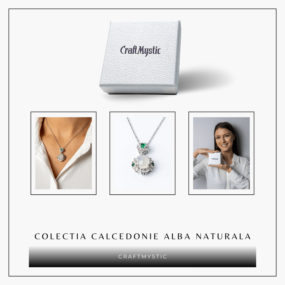 Colier Argint 925 cu Calcedonie Alba si Accente Verzi – Claritate si Echilibru Emotional [8]