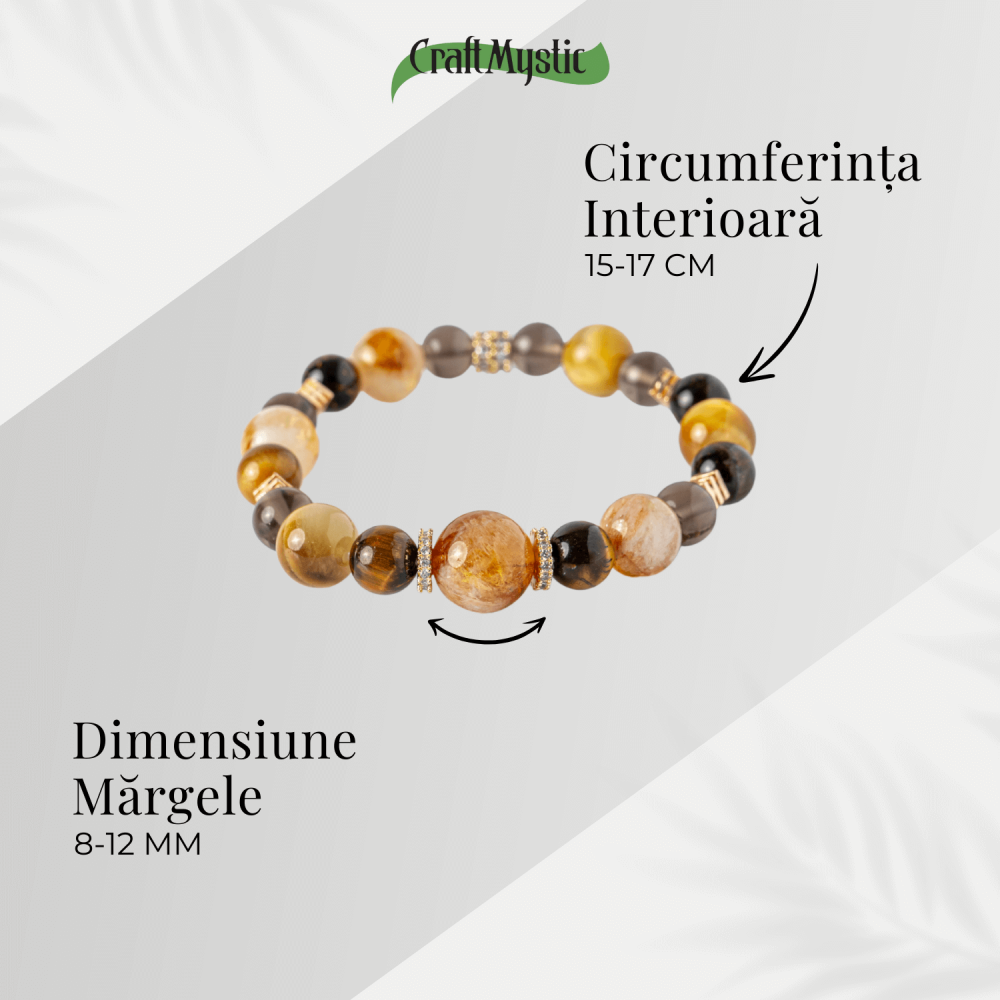 Energie si Abundenta – Bratara din Ochi de Tigru Auriu, Ochi de Tigru, Citrin si Cuart Fumuriu Natural [4]