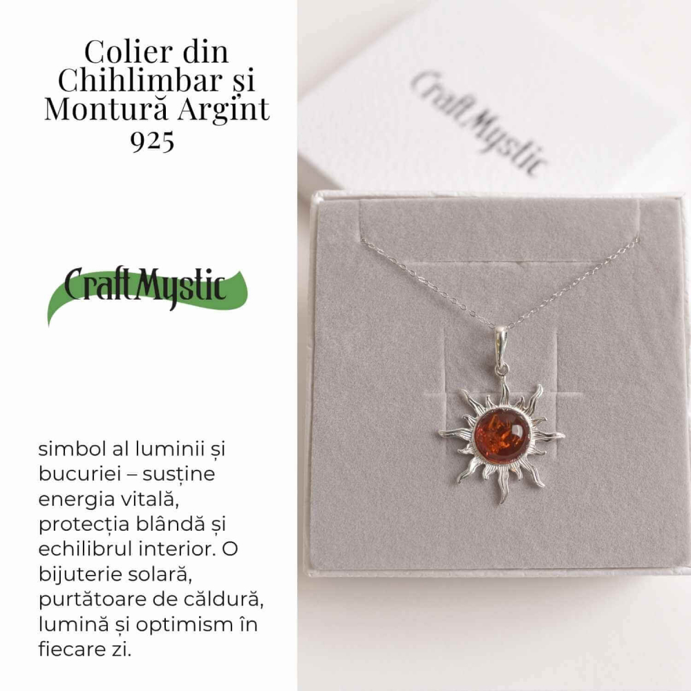 Colier Soare cu Chihlimbar Natural si Lant Argint 925 Ajustabil [5]