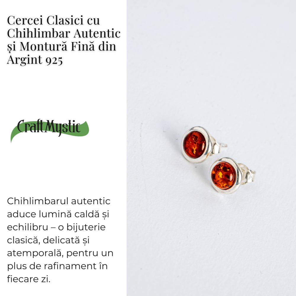 Cercei Clasici cu Chihlimbar Autentic si Montura Fina din Argint 925 [6]