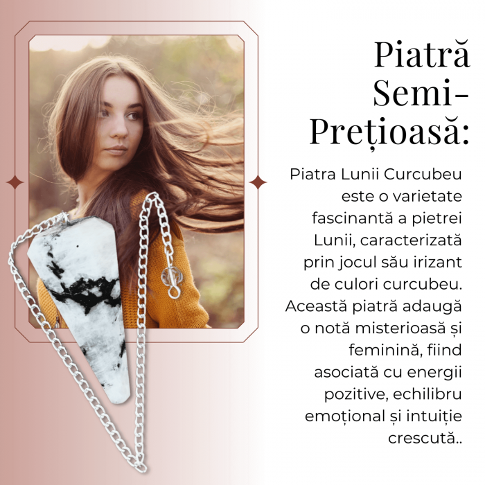 Pendul Radiestezie cu Varf de Piatra Lunii Curcubeu Natural 45 mm [3]