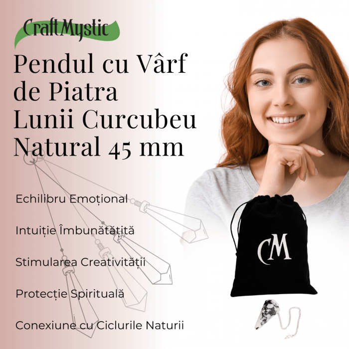 Pendul Radiestezie cu Varf de Piatra Lunii Curcubeu Natural 45 mm [4]