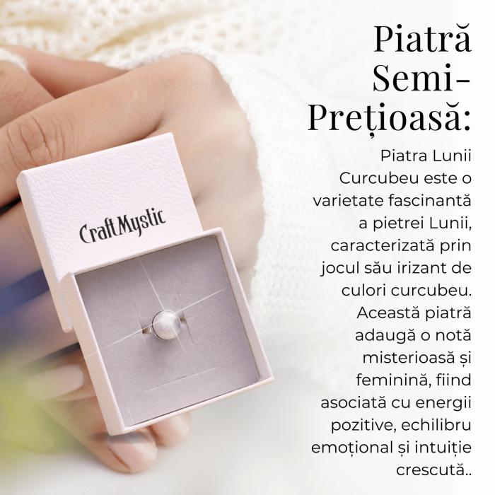 Inel Argintiu Ajustabil cu Piatra Lunii Curcubeu [6]
