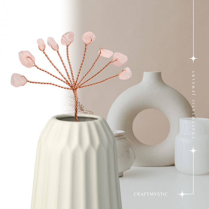 Ramurica Decorativa DIY cu Pietre Naturale Cuart Roz (9 Pietricele) [3]