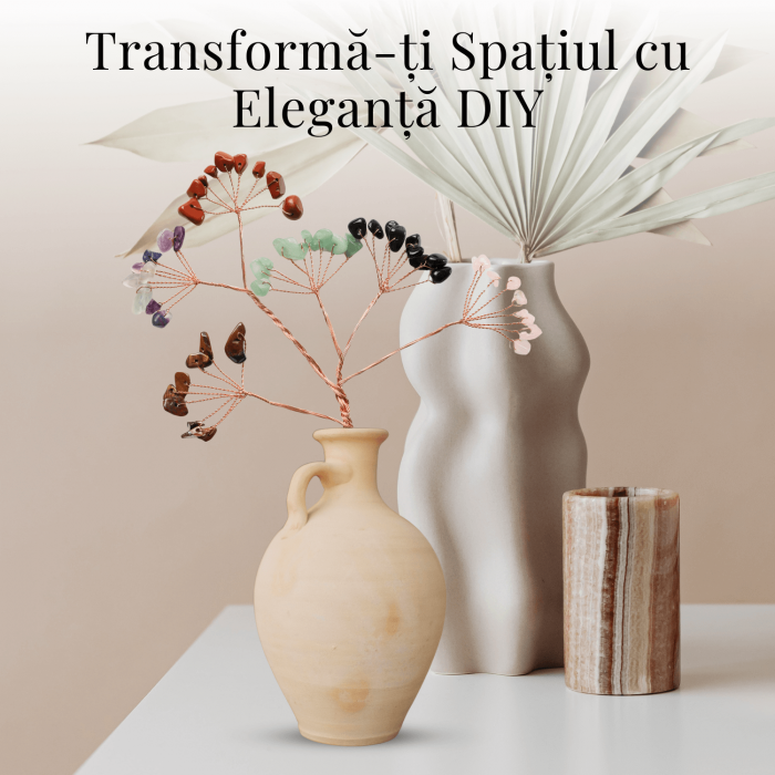 Ramurica Decorativa DIY cu Pietre Naturale Cuart Roz (9 Pietricele) [10]