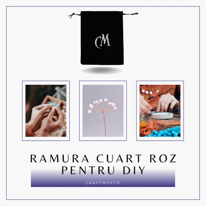 Ramurica Decorativa DIY cu Pietre Naturale Cuart Roz (9 Pietricele) [7]