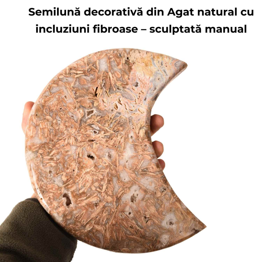 Semiluna decorativa din Agat natural cu incluziuni fibroase – sculptata manual in Brazilia [4]
