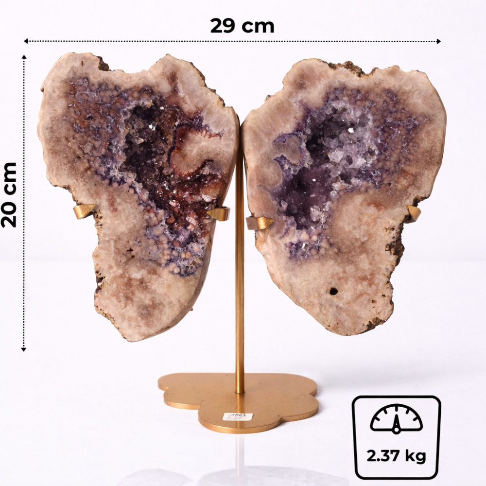 Pereche aripi din ametist roz cu geoda activa – sculptata manual Brazilia [6]