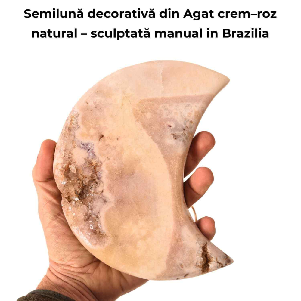 Semiluna decorativa din Agat crem-roz natural – sculptata manual in Brazilia 1.1 kg [4]