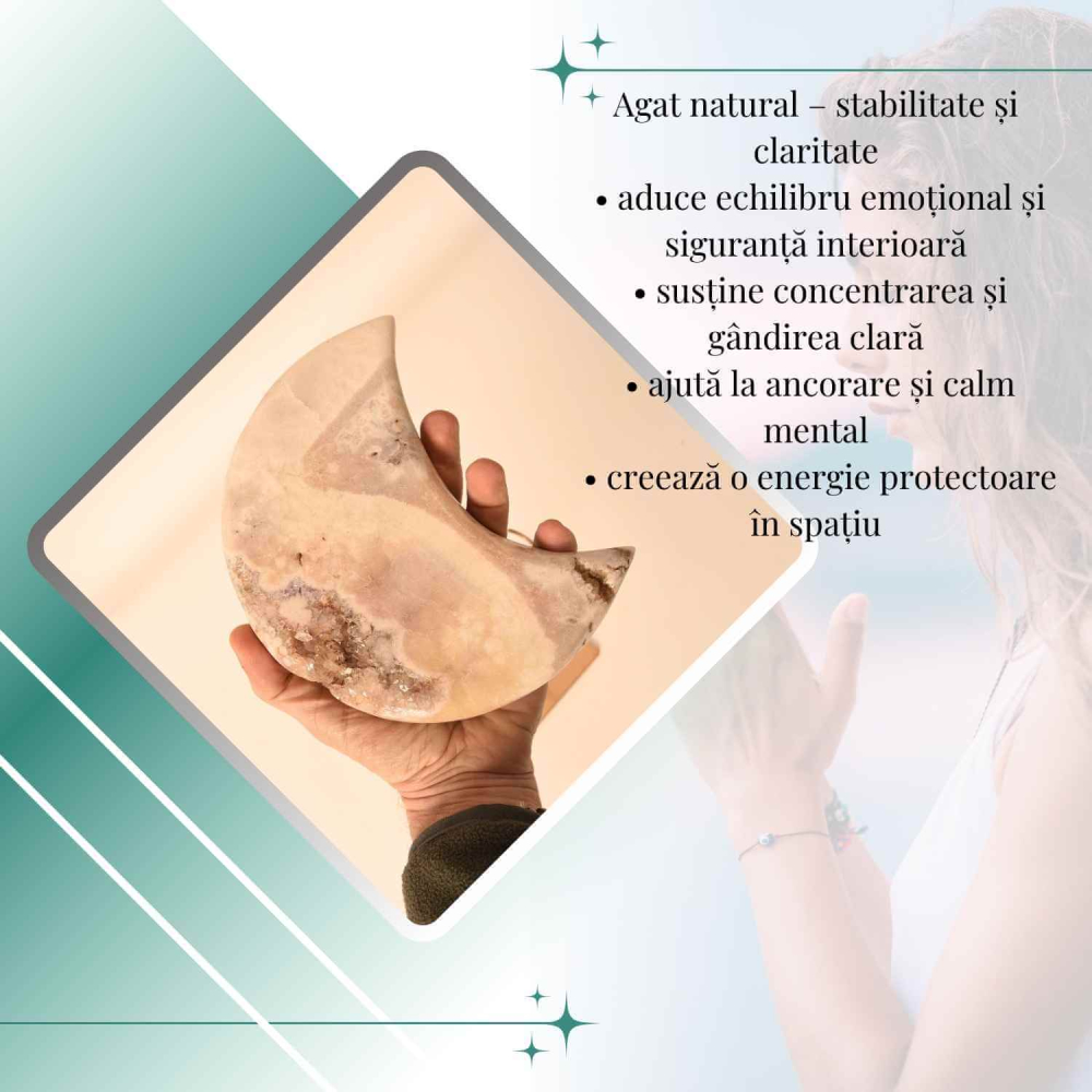 Semiluna decorativa din Agat crem-roz natural – sculptata manual in Brazilia 1.1 kg [5]