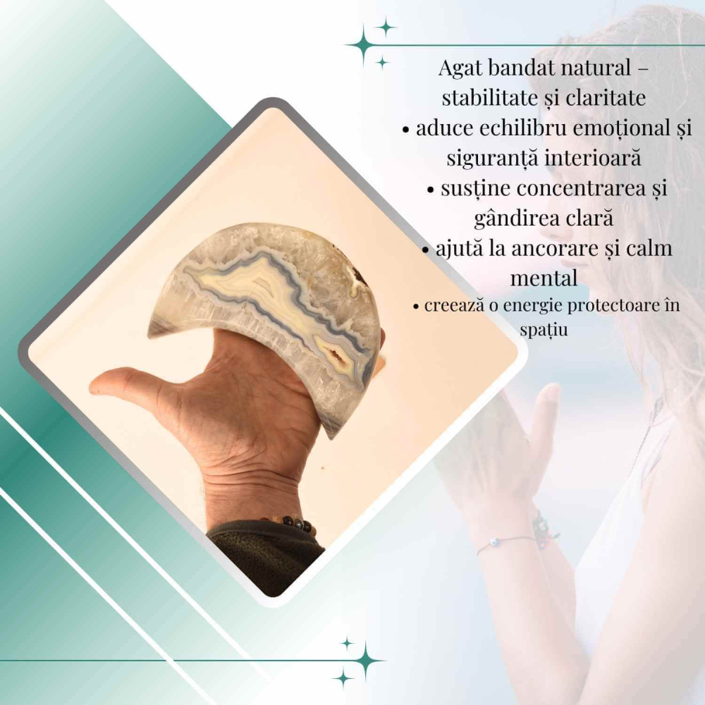Semiluna decorativa din Agat bandat natural – sculptata manual, Brazilia | Piesa unicat [5]