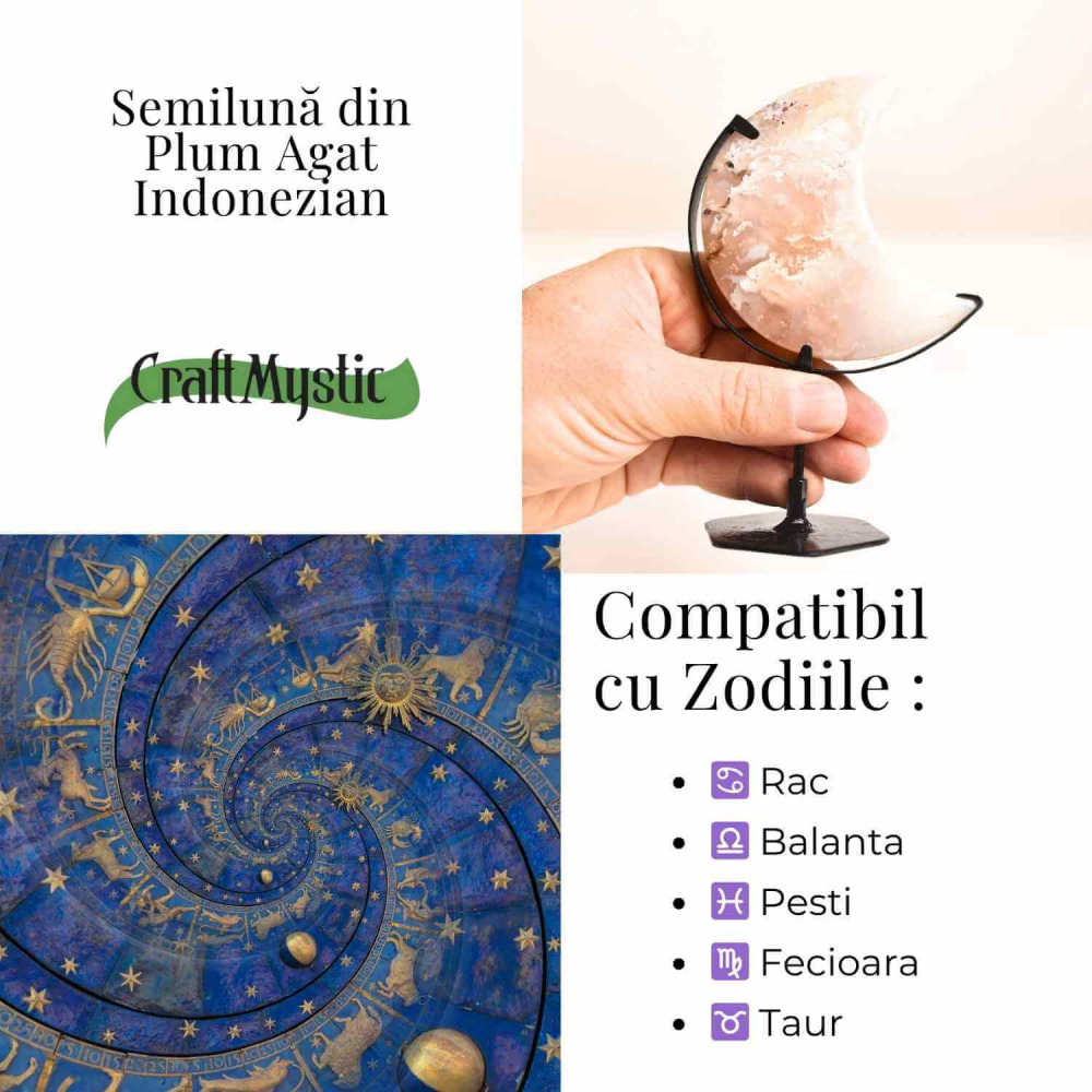 Semiluna din Plum Agat – Sculptata manual, armonie interioara si blandete [4]