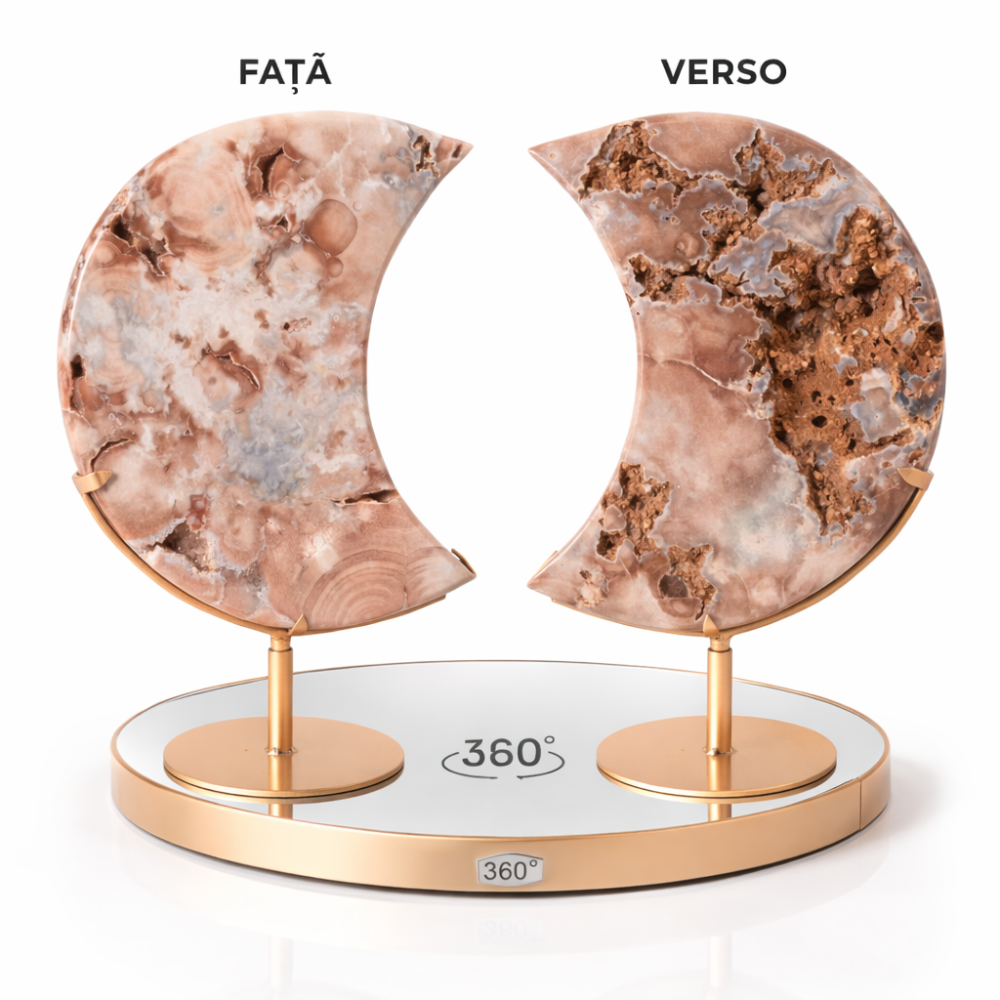 Semiluna Pink Amethyst – Agat roz natural cu cuart si calcedonie, piesa statement din Brazilia [6]