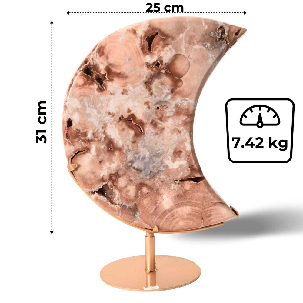 Semiluna Pink Amethyst – Agat roz natural cu cuart si calcedonie, piesa statement din Brazilia [2]