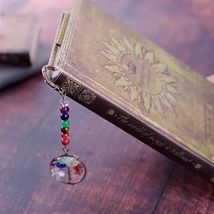  Semn de Carte cu Arborele Vietii si Cele 7 Chakre, Decorat cu Pietricele de Ametist - Un Cadou Spiritual Inedit [7]