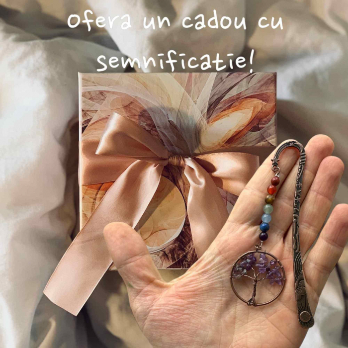  Semn de Carte cu Arborele Vietii si Cele 7 Chakre, Decorat cu Pietricele de Ametist - Un Cadou Spiritual Inedit [5]