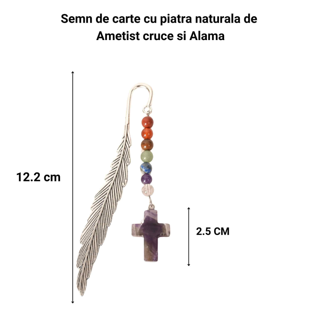Semn de carte cu piatra naturala de Ametist, Cruce si 7 Chakre [4]