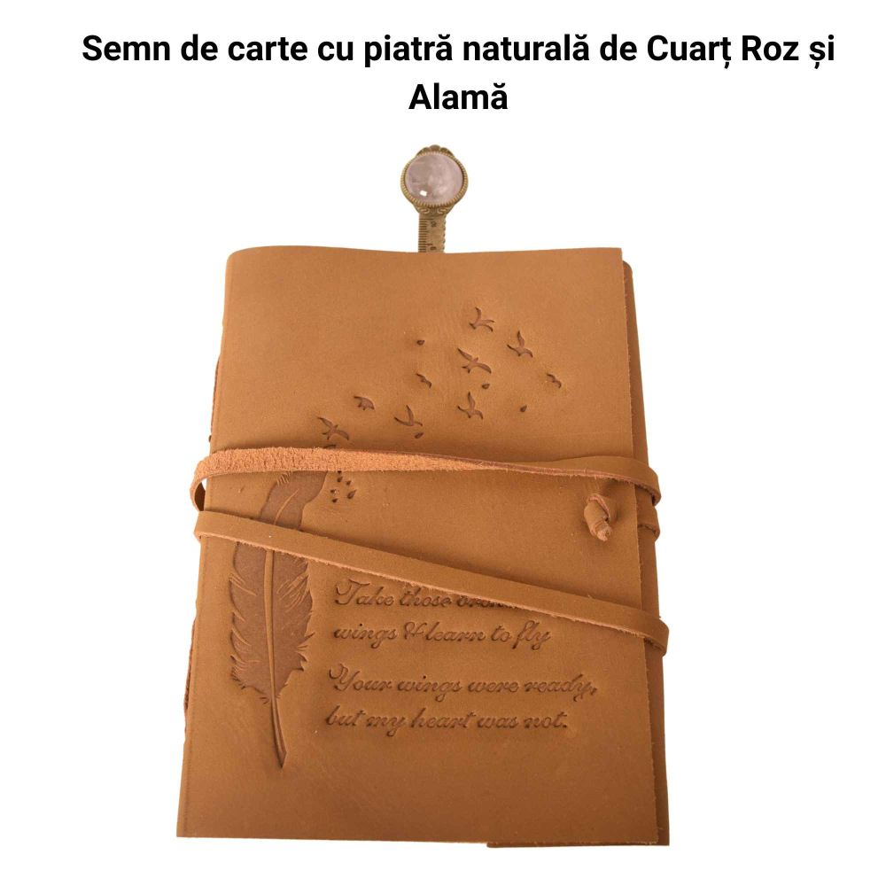 Semn de Carte Elegant cu Piatra Naturala de Cuart Roz si Alama [2]