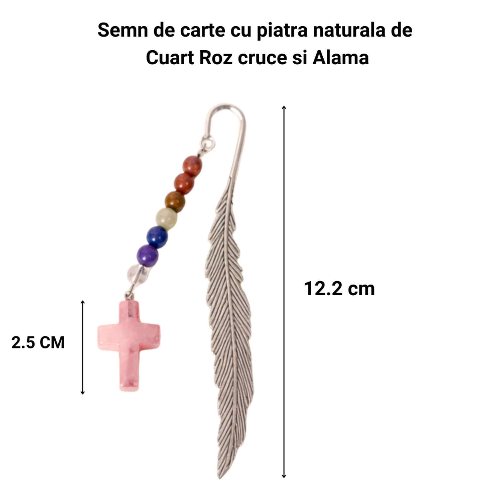 Semn de Carte cu Cruce din Cuart Roz si Pietrele celor 7 Chakre [4]