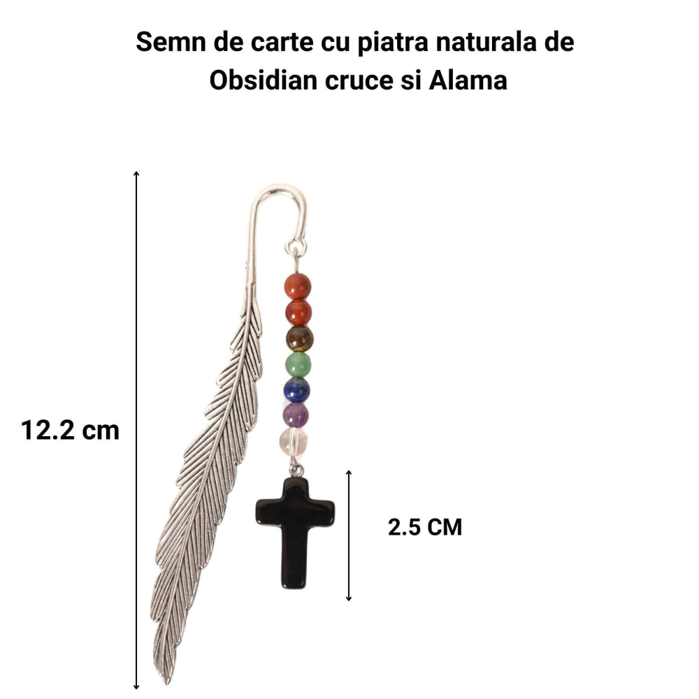 Semn de Carte cu Cruce din Obsidian si Pietrele celor 7 Chakre [4]