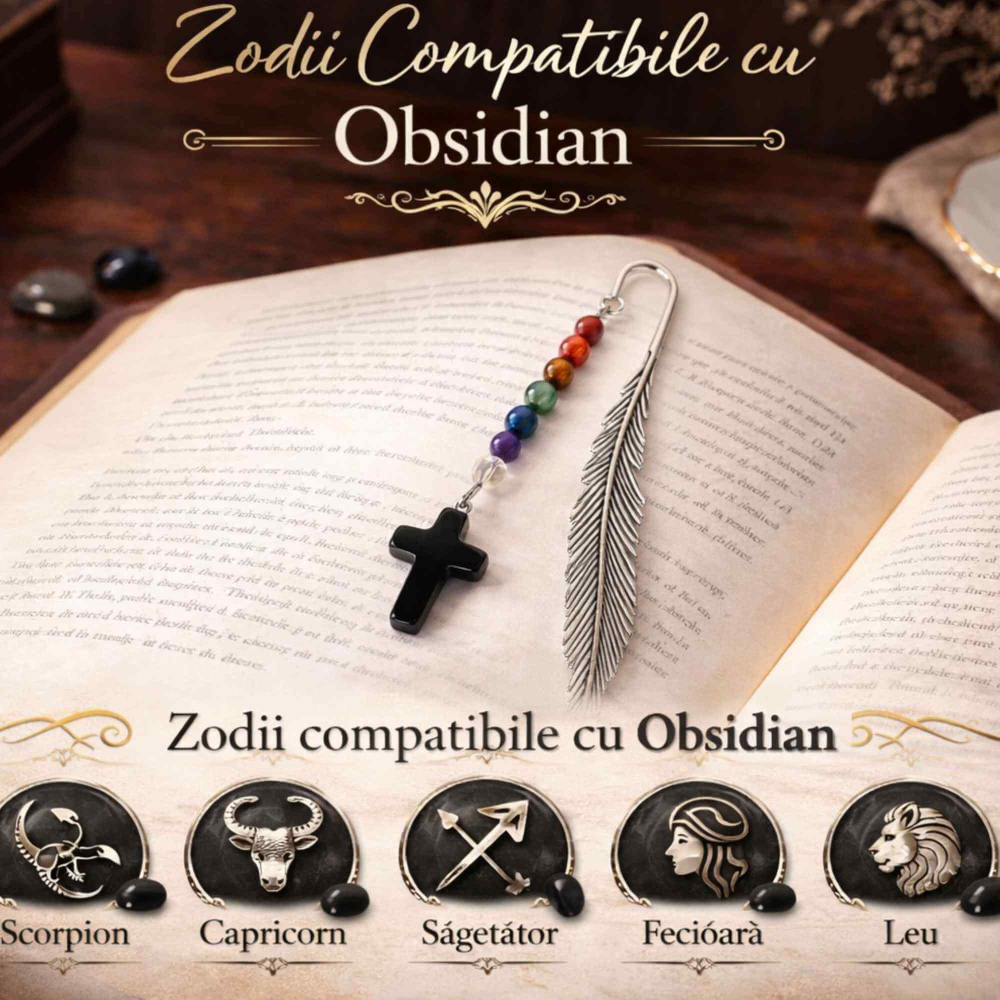 Semn de Carte cu Cruce din Obsidian si Pietrele celor 7 Chakre [3]