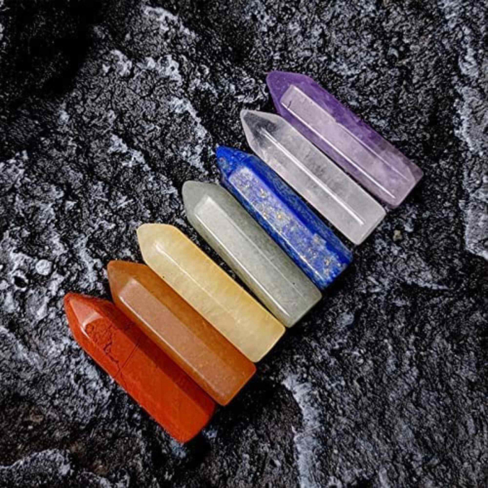 Mini Set cu 7 mini pietre semipretioase polisate si 7 cristale semipretioase hexagonale naturale - cristale vindecatoare pentru meditatie, ameliorarea anxietatii, yoga [6]