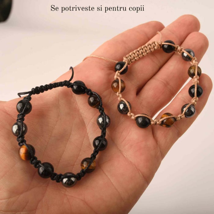 Set 2 bratari cu tripla protectie cu margele 8mm din Ochi de tigru, obsidian negru si hematit - Pentru barbati, femei, copii - Lucrate manual aduc noroc, prosperitate si fericire [4]