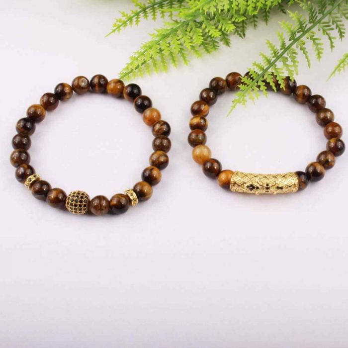Set 2 Bratari elastice cu pietre semipretioase ochi de tigru de 8 mm – bratara pentru meditatie, yoga, reiki. [5]