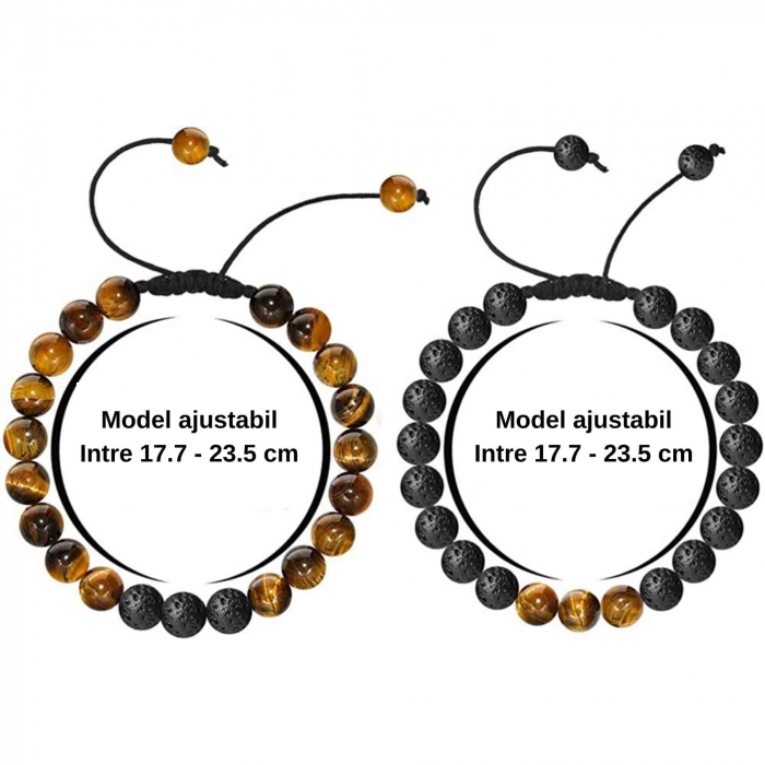 Set 2 bratari reglabile din piatra naturala ochi de tigru si piatra de lava neagra 8mm - Bratara vindecatoare, aromaterapie, difuzor de uleiuri esentiale [4]