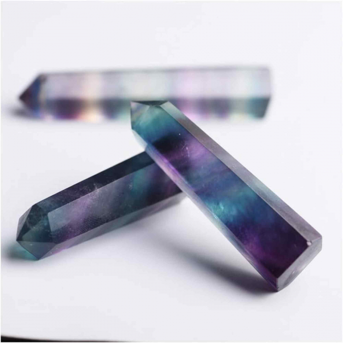 Set 2 turnuri din cristale semipretiose vindecatore hexagonale Fluorit curcubeu - Obelisc cu inaltimea de 5 cm [6]