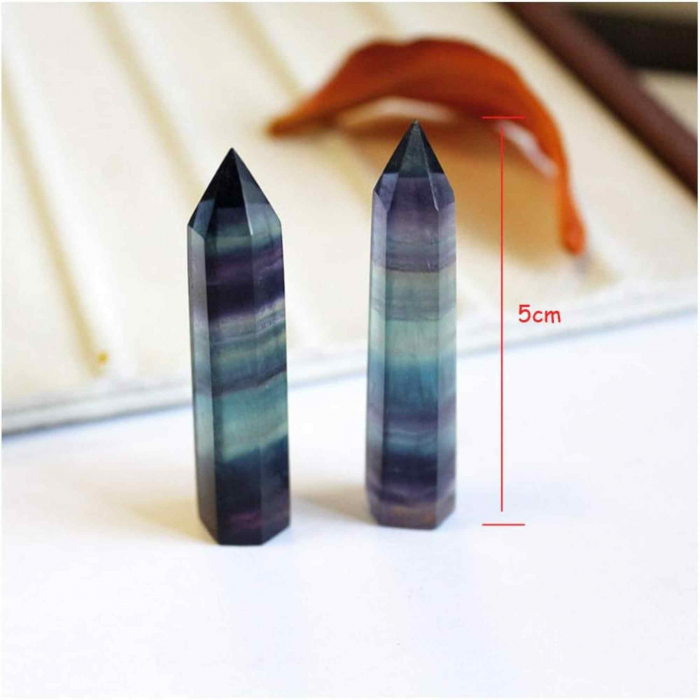 Set 2 turnuri din cristale semipretiose vindecatore hexagonale Fluorit curcubeu - Obelisc cu inaltimea de 5 cm [2]