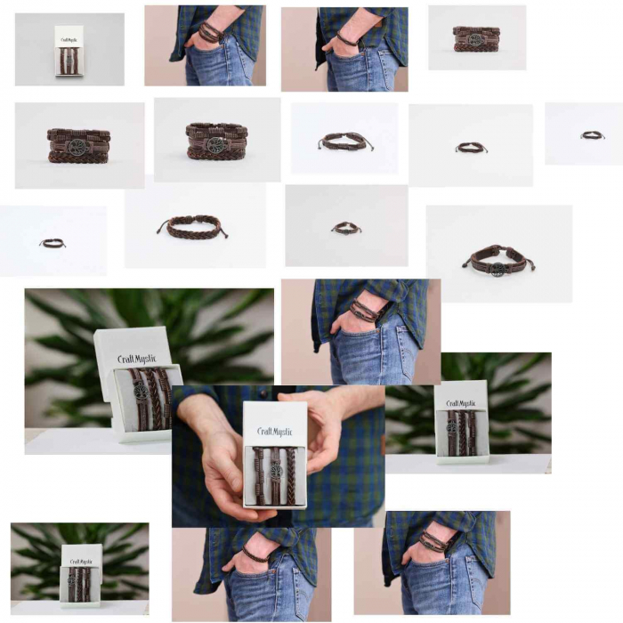 Set 3 Brățări Inedite cu Arborele Vieții si piele sintetica maro– Stil și Protecție [6]