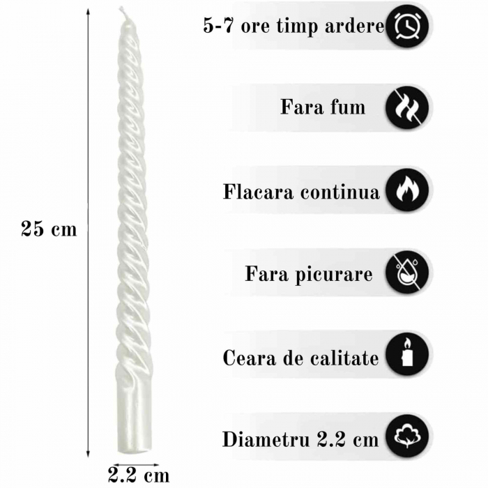 Set 4 Lumanari albe spirala de 25 cm - Lumanari  fara picurare si fara parfum - Perfecte ca lumanari pentru cina, ocazii speciale - Copie [2]